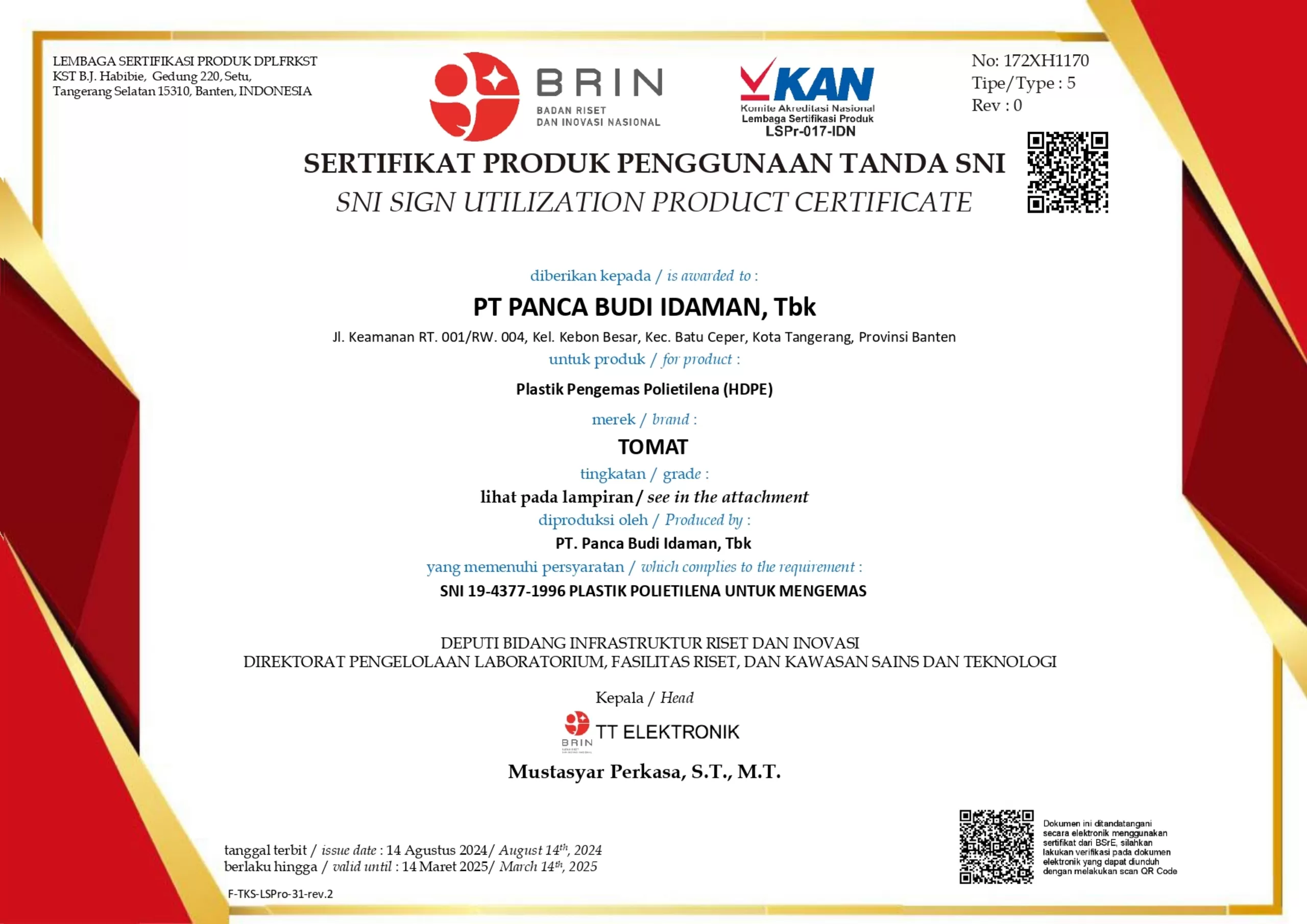 SNI  | Sertifikat SNI 2024